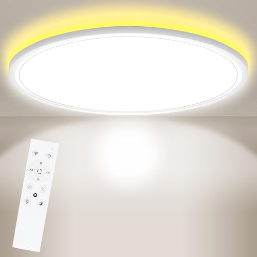 Fynokst Plafoniera LED Soffitto, 3000K-6000K Dimmerabile con Telecomando, 24W 2800LM Plafoniere LED, IP54 Plafoniera Bagno Soffitto per Camera da Letto, Cucina, Soggiorno, Ø18CM