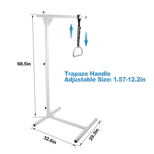 POPMOON Bed Trapeze Bar,Heavy Duty Steel,Trapeze Bar for Bed Mobility,Load Capacity 330 LBS,Free Standing Trapeze Bar Adjustable Height,Suitable for Hospital, Bedroom Bed Mobile Pull Up Aid