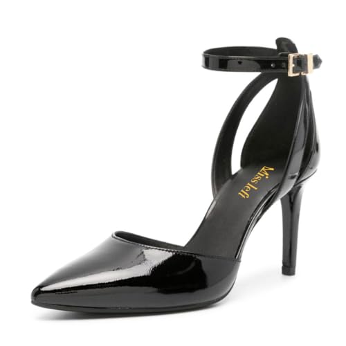miss left Women Classy Closed Pointed Toe D'Orsay Pumps Ankle Strap Buckled Mid High Heels Stylish Party Dinner Shoes Size 4-16 US