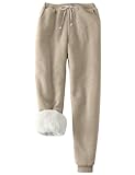 Flygo Women's Winter Warm Fleece Joggers Pants Sherpa Lined Athletic Active Sweatpants(Khaki-S)