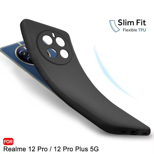 Realme 12 Pro Plus/Pro 5G Case - Soft Flexible Matte Black Cover, Rubberized Silicone TPU, Full Camera Protection, Shock Proof Bumper