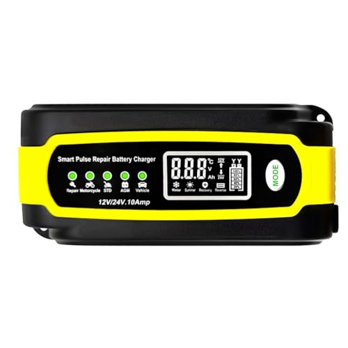 Rtauhife Cargador de Batería de Coche de 12V/10A 24V/5A Reparación Automática de Pulso Inteligente Cargador de Batería Mantenedor para Coche Motocicleta Enchufe de la UE