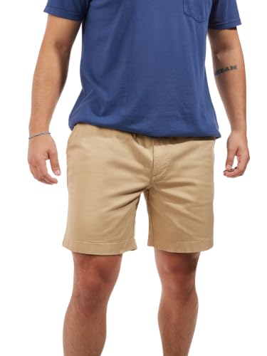 Chubbies Chino Shorts Men 7 Inch - Mens Shorts Casual with Elastic Waistband, Side and Back Pockets, Stretch Cotton Blend (The Travertines, Small)