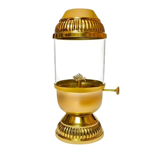 Brass Diya Oil Lamp Lanterns with Borosilicate Glass Cover, Adjus...