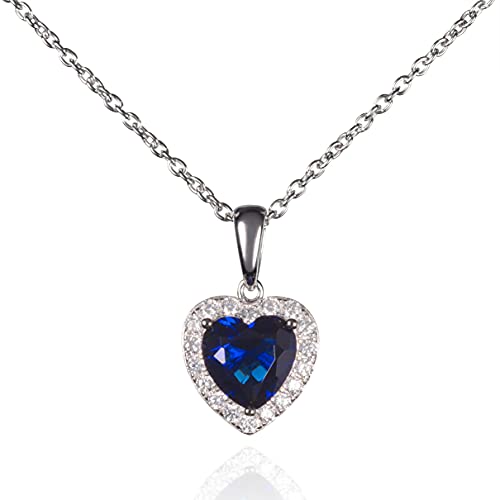 namana Collier Cœur pour Femme. Chaîne et Pendentif en Argent 925 pour Femmes avec une Pierre Bleu Saphir en Cœur et Zircons. Collier Bleu en Coeur. Collier...