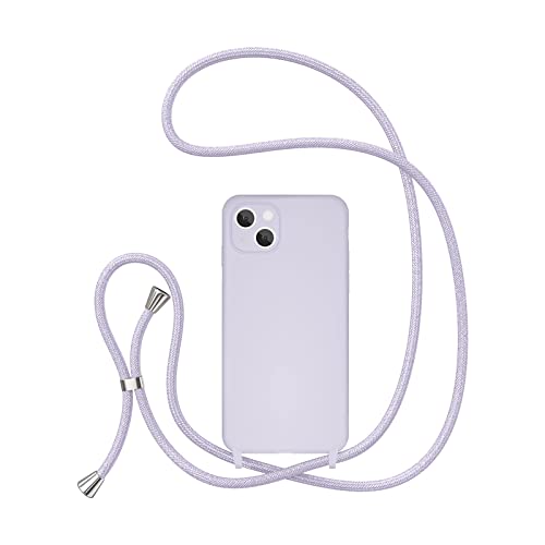 UEEBAI Crossbody Lanyard Phone case for iPhone 15 6.1 inch, Silicone Phone Cover with Adjustable Necklace Strap Soft Belt Neck Cord Lanyard Shockproof Protective Case - Mauve