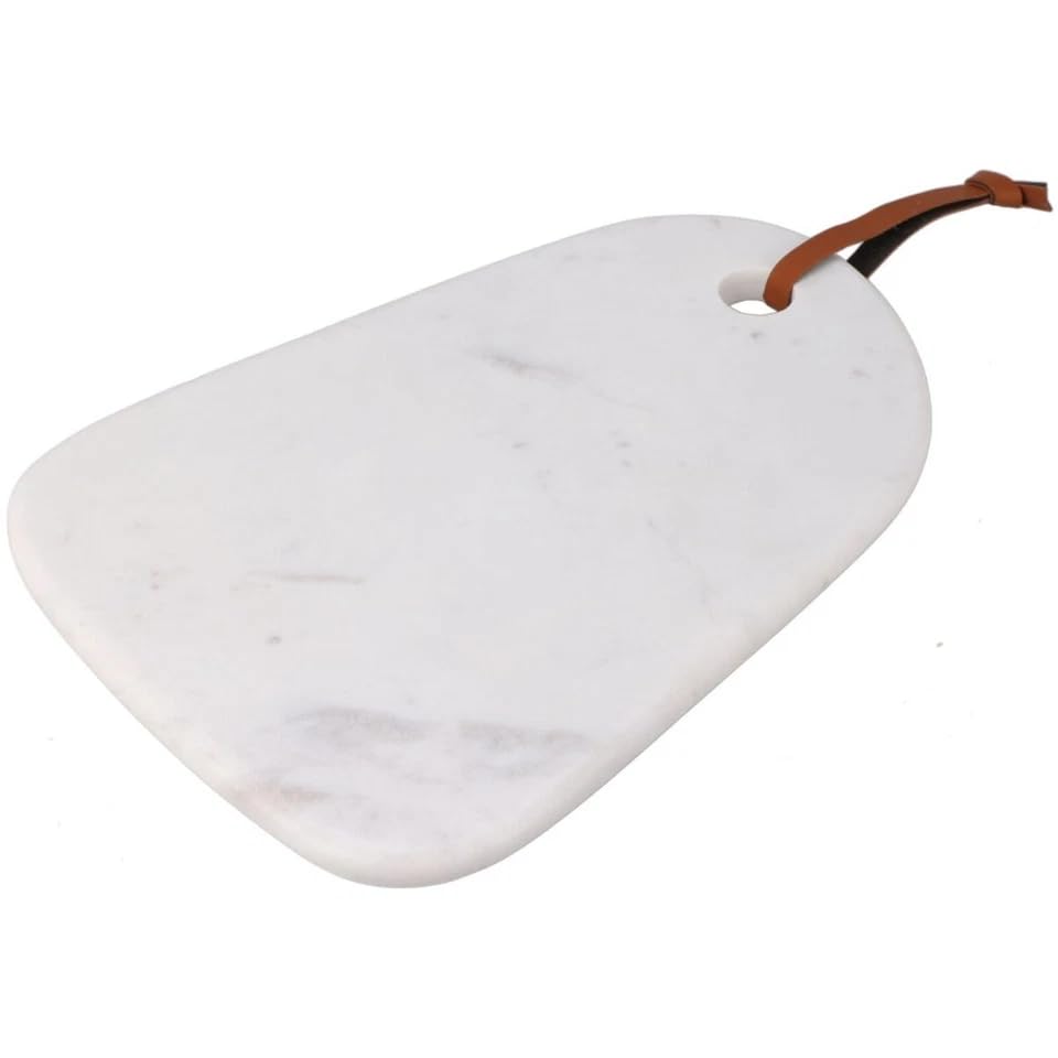 URBNLVING Natural Marble Serving Platter & Cutting Board – Multipurpose Kitchen Tray with Leather Strap for Cheese, Charcuterie, and Entertaining (White)