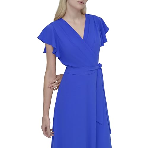 Image of DKNY Women's Flutter Sleeve Tie Fit & Flare Midi Dress