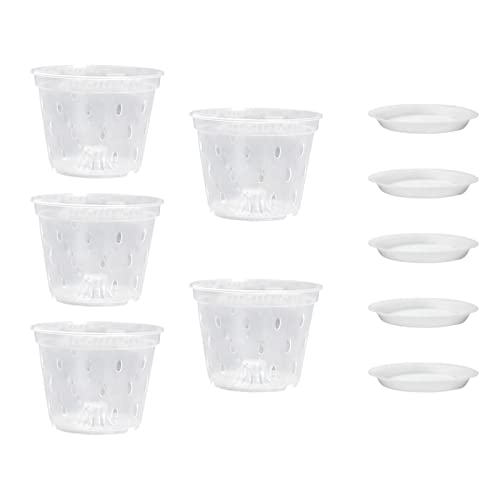 Maceta para orquídeas, macetas para orquídeas para trasplantar, macetas de vivero transparentes de jardín de 5 piezas con orificio de drenaje | macetas de jardín para plantar flores, orquídeas