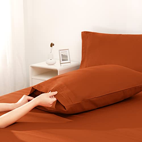 Horbaunal Burnt Orange Queen Size Sheet Set - 6 Piece Luxury 1800 Thread Count Bedding Sheets & Pillowcases - 16 Inch Deep Pocket Microfiber Bedding Set - Soft & Wrinkle Bed Sheets #TOP3