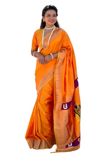 Image of SGF11 Women's Kanjivaram Paithani Silk Saree With Unstitched Blouse Piece