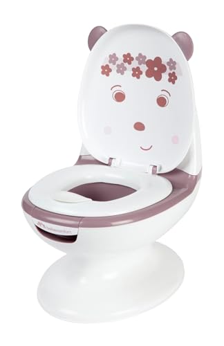 Bebeconfort Minitoilette, Töpfchen Baby, 1–3 Jahre, 0–20 kg, Lebensechtes Design mit Spritzschutz, Echtes Spülgeräusch, Abnehmbare Schüssel, Leicht zu Reinigen, Gummifuß, Bär Lavendel