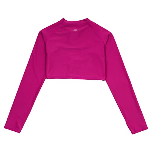 Swimzip Girls' Long Sleeve Zipper Crop Top Rash Guard Upf 50+ - Fuschia 12-14 #TOP4