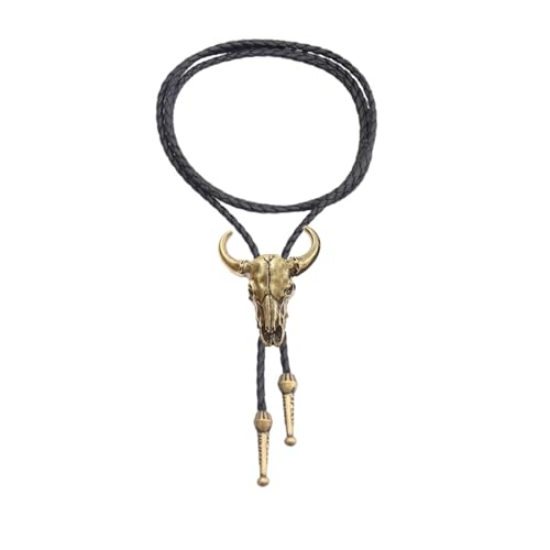 Image of Jeilwiy Bolo Tie for Men Western Cowboy Tie Necklace Gold Bolo Tie Leather Necktie Halloween Tie Accessories for Women