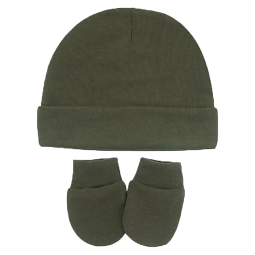 Image of Tisoloow Baby Hats with Scratch Mittens Set Boys Girls Cute Infant Beanie Caps Unisex Newborn Hospital Hats for Baby
