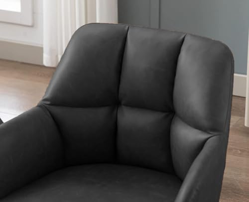 Image of Finch Fox Battle Modern 360 Swivel Mid-Back Arm Faux-Leather Study Upholstered Comfortable Metal Base Computer Office Desk Chair in Black Color