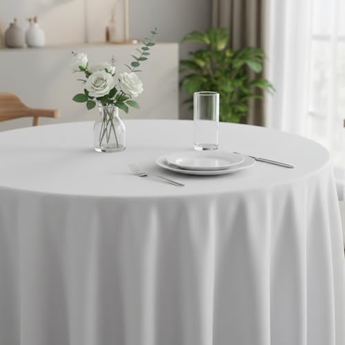Nappes rondes jetables blanches 84" housses de table PEVA imperméables lot de 10 - 5