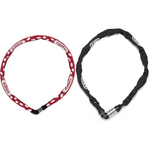 ABUS Kettenschloss Steel-O-Chain 4804C Symbols – Zahlenschloss für Kinderfahrräder – ABUS-Sicherheitslevel 3 – 75 cm – Rot & kettingslot code 1200/60 web black