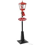 lvssiao Adorno Navidad Exterior, Farola de Navidad con Papá Noel y LED 180 cm Navidad Decoración Interior Aire Libre Hogar Patio Familiar Césped Jardín Fiesta