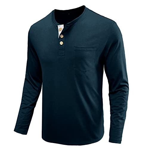 Zddo Mens Henley Shirts Long Sleeve, Summer Fall Front Placket Button Neck Undershirt Casual Basic T-Shirts With Pocket Argyle Geometric Herringbone Moire Usa Letter Print On Back Regular-Fit Paisley #TOP5