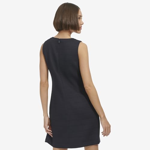 Image of Tommy Hilfiger Women's Sleeveless Split Neck Solid Hopsack Weave Dress