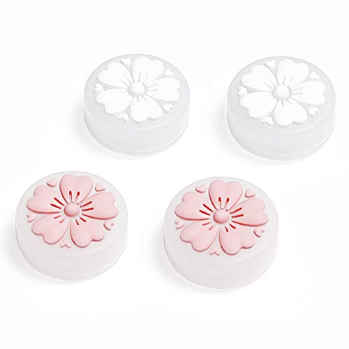 高級透明素材 桜アナログスティックカバー 親指グリップキャップ, ジョイスティックカバー, 4個入 ピンクと 白い