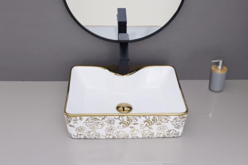 Image of HARDSTONE Black & Gold Ceramic Wash Basin |19x15x5 Inches