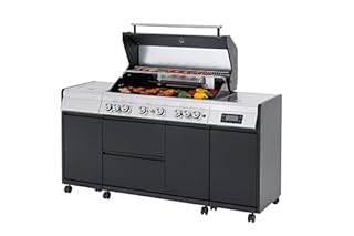 Tarrington House Barbecue a Gas con 6+1+1 Bruciatori Varley, Acciaio/Acciaio Inox, 72 kW, Coperchio con Termostato, Termometro Digitale, Bruciatore a Infrarossi, Armadio, Nero/Argento