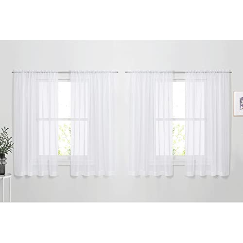 NICETOWN Window Sheer Curtains 63 - Window Treatment Rod Pocket Tulle Voile Drapes/Panels Set for Kitchen (4 Panels, W60 x L63, White) 60"W x 63"L (Pa