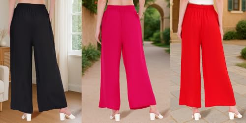 Image of Buy That Trendz Palazzo Pants for Women Rayon Elasticated Regular Fit Flared Wide Leg M to 6XL Pack of 3