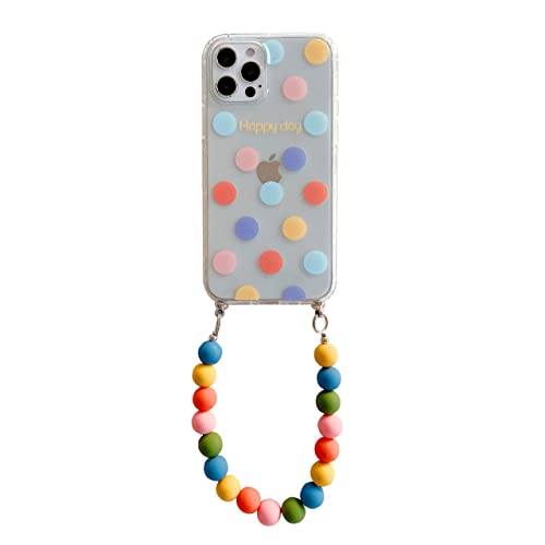 Coque transparente perlée pour iPhone 13 Pro Max et séries 12 11 X avec bracelet perles rondes