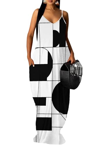 Image of Women's Summer Maxi Dress Spaghetti Strap Floral Boho Beach Long Sundress with Pockets