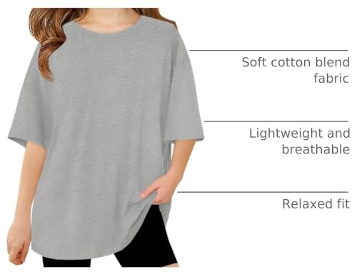 Image of Haloumoning Girls Short Sleeve T-Shirts | Kids, Summer,Girls shirts,Oversized t shirts,Girls T-Shirts,Oversized Tops, Casual Crewneck, Basic Tees 5-14Y