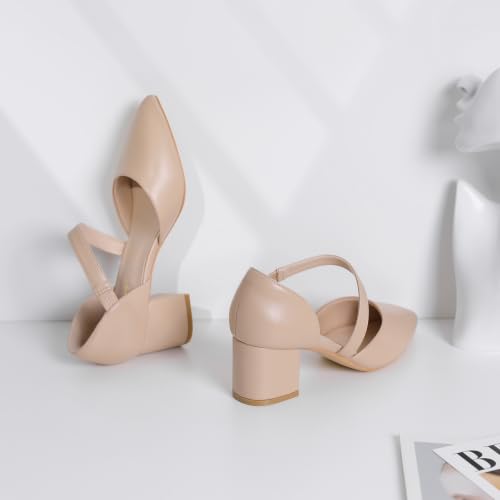 Image of RIBONGZ Kitten Heels for Women Closed Toe Comfortable Low Heels Pointed Toe Sexy Slip on Pumps Bridal Party Dressy Shoes