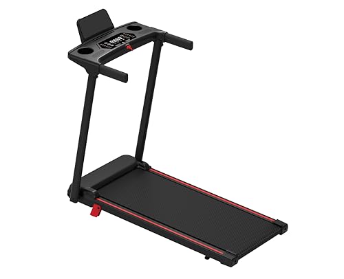 Image of Portable Treadmill with Handle, 3.0HP Walking Pad Treadmill, Electric Compact Treadmills,Treadmills for Home Small Space with 12 Preset Programs, Walking Pad with Handle,300 LBS Capacity(Red)