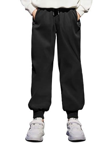 Arshiner Boys Joggers Sweatpants Kids Athletic Running Pants Drawstring Workout Track Pants with Zipper Pockets Black