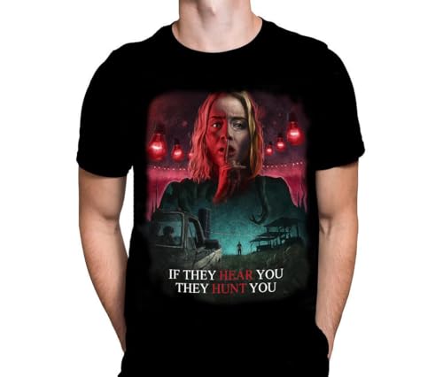 Image of A Quiet Place T-Shirt - They Hear They Hunt - Classic Alien Invasion Sci-Fi Film Fan Merchandise T-Shirt Black