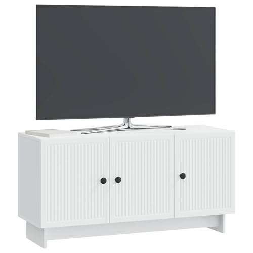 Meuble TV moderne blanc en bois : table TV basse avec rangements et étagères - 3
