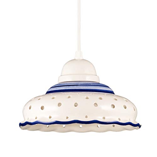 Helios Leuchten 207141 kleine Küchenlampe Keramiklampe weiss-blau | Pendellampe Pendelleuchte aus Keramik | handbemalte Keramikleuchte | Hängelampe 1 x E27 Cover
