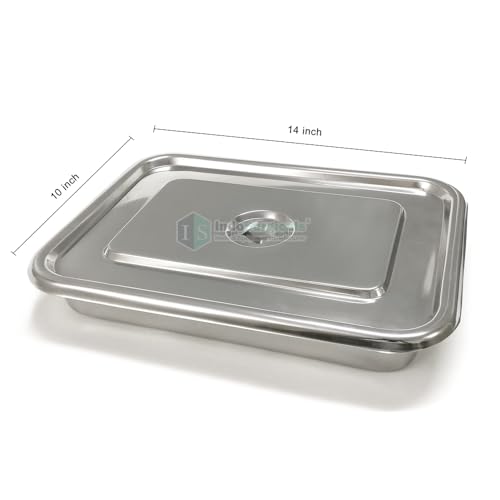 Image of IS IndoSurgicals Stainless Steel Instrument Tray with Cover, Deluxe Quality (2, 14 inchX10 inchX2 inch)