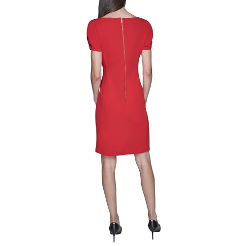 Image of KARL LAGERFELD Short Ruched Sleeve Jewel Neck Sheath Mini Dress