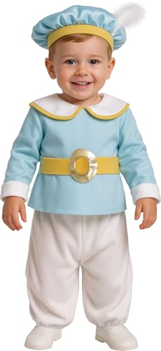 FIESTAS GUIRCA | Disfraz de Príncipe Bebé (12-18/Meses) - Botas, Camisa, Cinturón, Gorro y Pantalón - Disfraces de Realeza y Cuentos de Hadas para Halloween - Ideal para Niños - Azul y Blanco