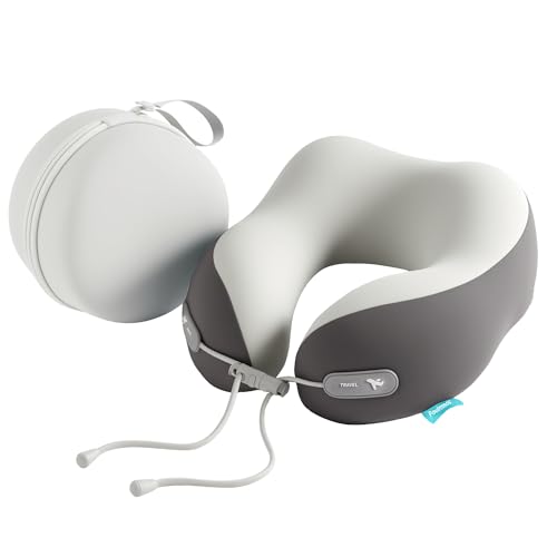 Image of Travel Pillow with Cool Material,Neck Pillow for Traveling 100% Pure Memory Foam,Travel Neck Pillow with Hard Case, Airplane Pillow for Traveling,Travel Essentials (Grey)