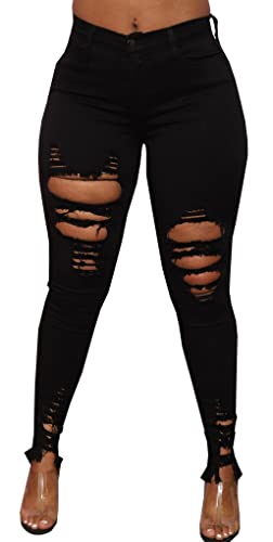 SperLucky Plus Size Jeans for Women Blue High Waisted Distressed Casual Jeans