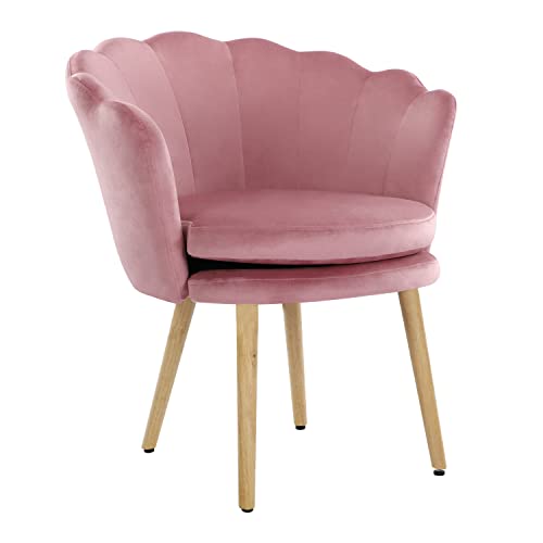 Ivflsv Velvet Living Room Chair, Vanity Chair With Seashell Back Modern Accent Chair,Single Upholstered Shell Shaped Chair With Wooden Legs For Makup Room,Bedroom (Pink) #TOP5