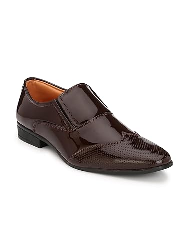 Image of HiREL'S Brogue Patent Shoes Wedding|Lightweight|Comfortable|Soft Cushioned Slip On for Men