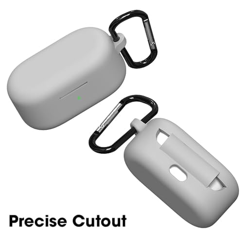 Image of Sounce Earphone Case Cover Compatible for OnePlus Nord Buds 2r, Soft Silicone Skin Case Cover Shock-Absorbing Protective Case with Keychain [Front LED Visible](Grey)