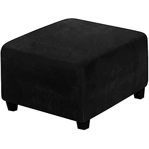 GAWEKIQE Home Decor High-Stretch Velvet Fabric Ottoman Slipcovers Footstool Slipcovers Square for Kids Pets Removable Washable Furniture Protector for Bedroom Living Room (Black) Cover