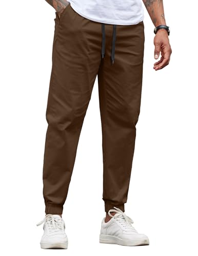 COOFANDY Men Casual Cotton Joggers Pants Khaki Cargo Pants Hiking Outdoor Twill Track Sweatpants, Brown, 38W