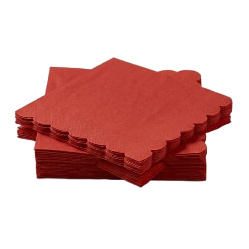 Vibrant Red Paper Napkins with Delicate Scalloped Lace Edge for Parties & Gatherings - Disposable 33x33cm Cocktail Napkins 40-Pack for Weddings Birthdays & Festive Dining Table Decor (Red)